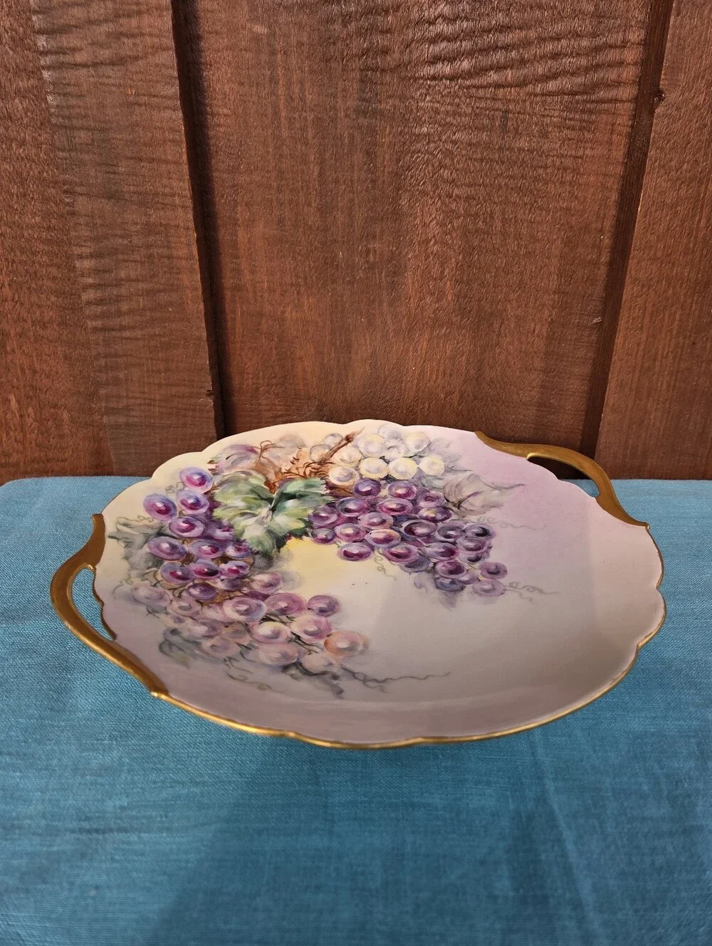 T&V Limoges France Vintage Hand  Painted Grapes Tray Plate